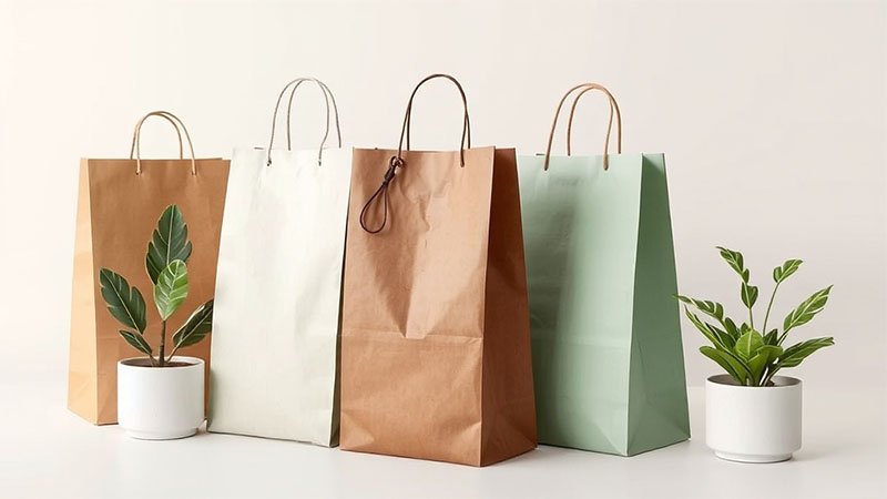 Trendy paper bag lineup with eco modern aesthetics