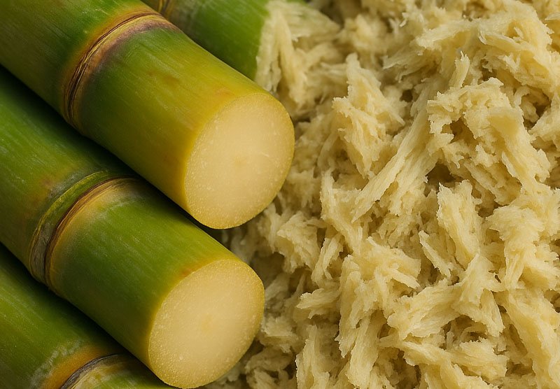 close up of bamboo and sugarcane pulp