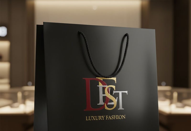 Sac en papier couché de luxe avec finition brillante et impression de logo haute résolution éclatante