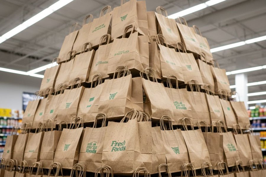 supermarket paper bag stack