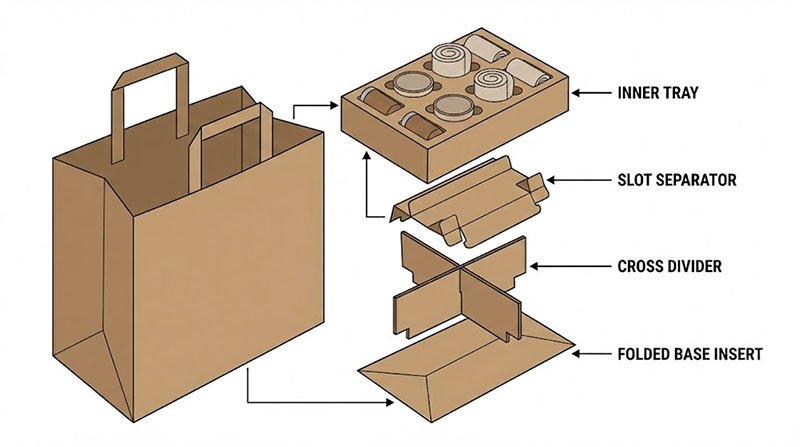 Ontplofte diagram van papiersak-insetselstruktuur