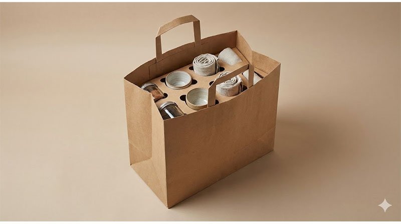 Oop papiersak wat oorsig van interne insetsels toon