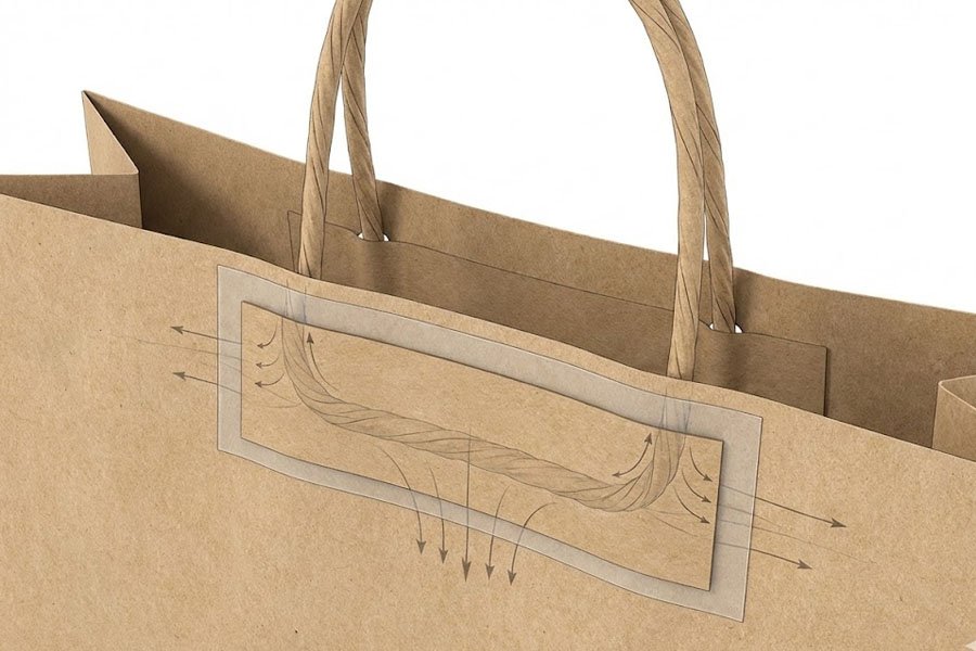 Zone de fixation de la poignée montrant le coussinet de renfort