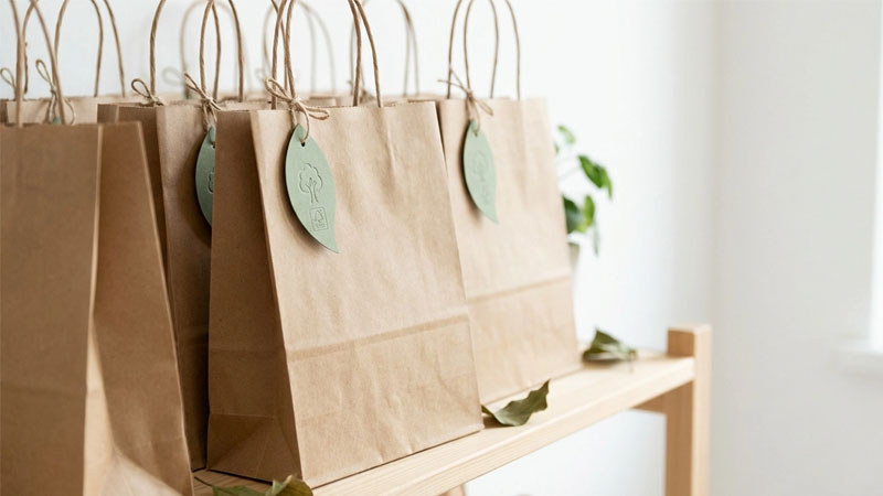 eco friendly kraft paper bags with certification labels