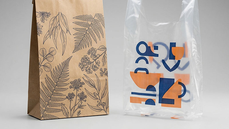 Detailed artwork on paper bags