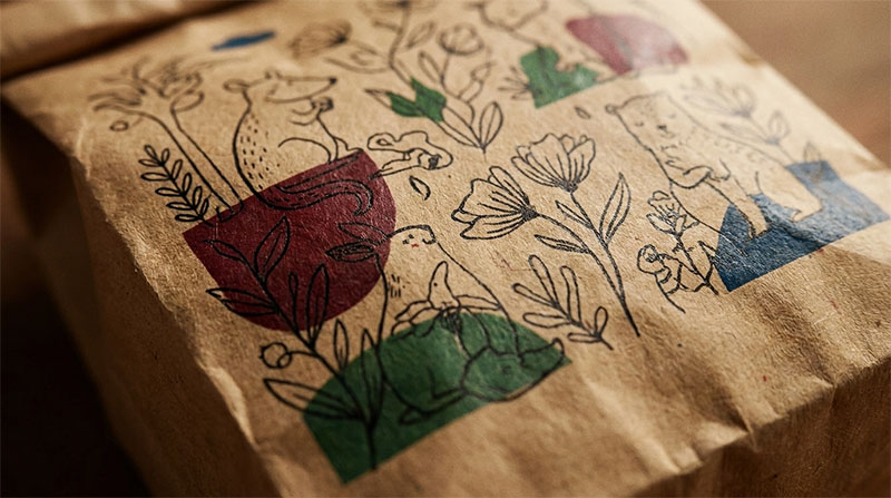 Macro close up of illustration printing on kraft paper
