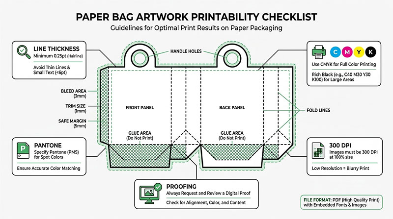 Paper bag artwork printability checklist infographic