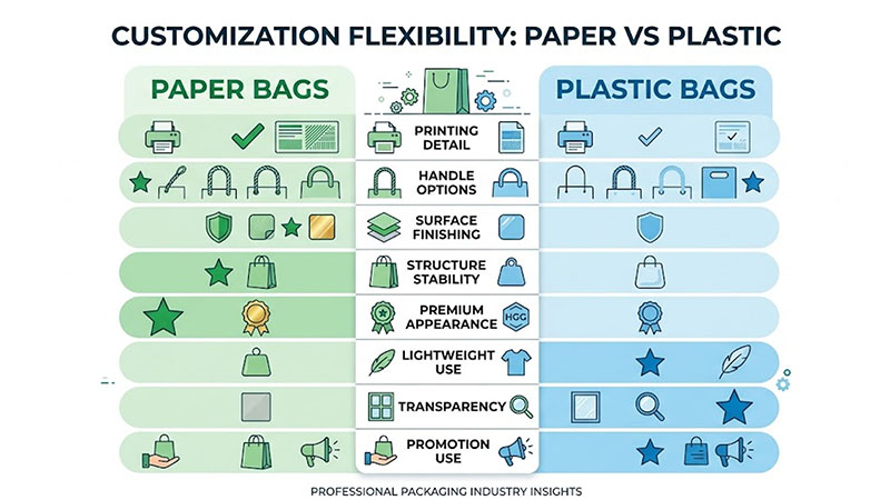 Paper vs plastic customization comparison chart
