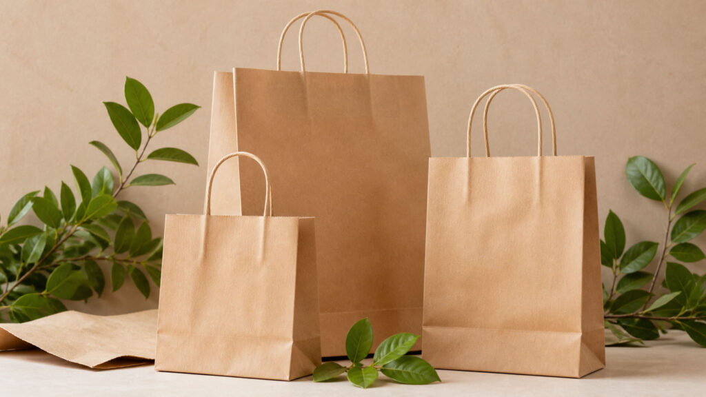 04 recyclable paper bags green leaves